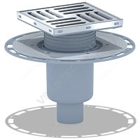 Трап регулируемый с гидрозатвором+механический сухой затвор с нержавеющей решёткой 150х150мм вертикальный выпуск АНИ Пласт (арт.  52222)